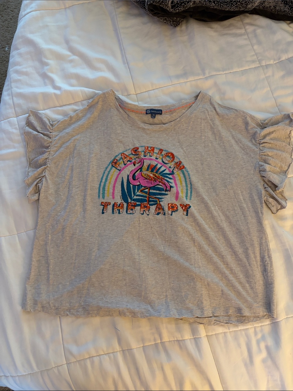 DEMOCRACY Womans Gray t-shirt Top "Fashion Therapy" sequined Size 3X